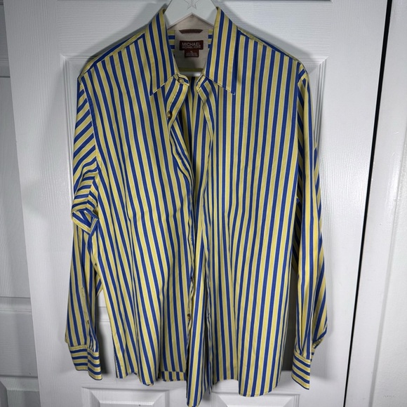 Michael Kors Blue and Yellow Casual Button Down Shirt - Picture 1 of 3